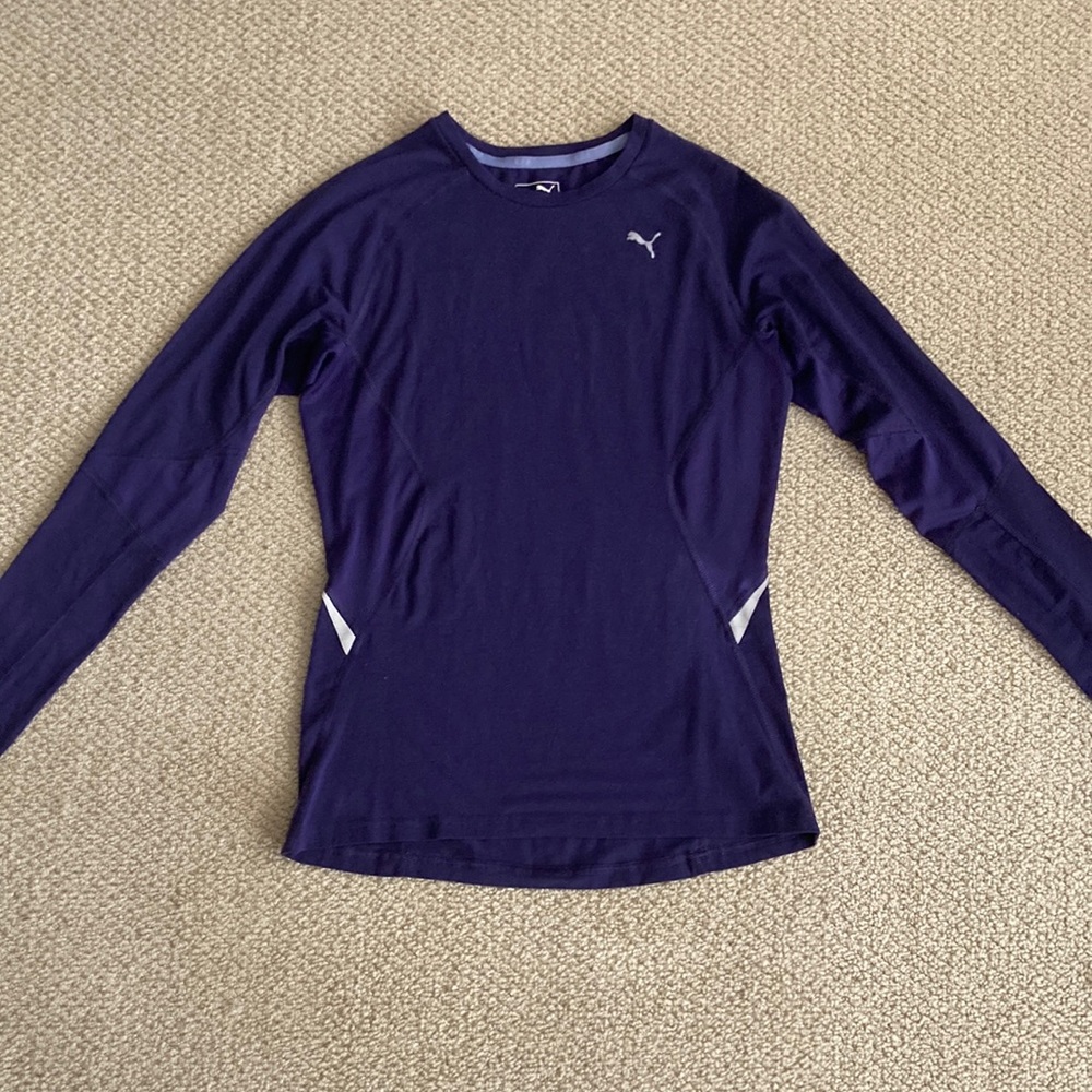 PUMA Cool Cell Athletic Reflective Long Sleeve Shirt Crew Purple Small Top Vent